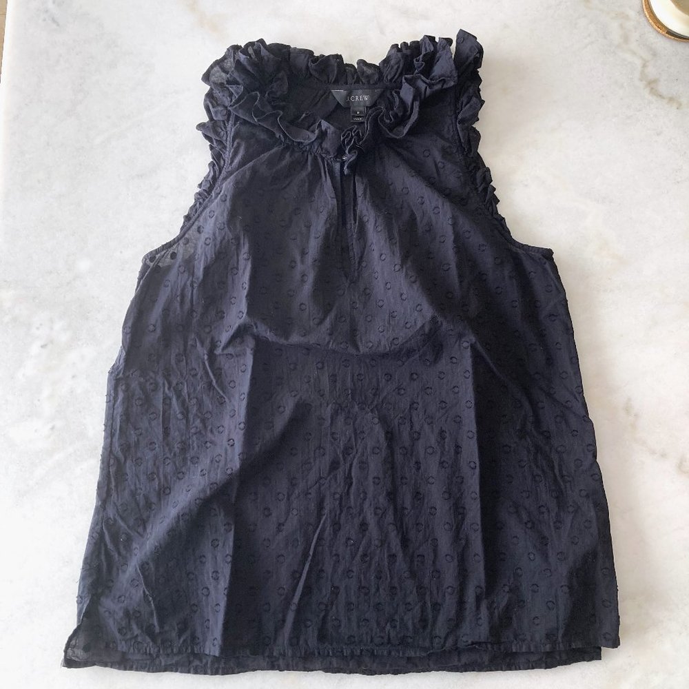 J Crew Parquet Swiss Dot Ruffle Top (black) sleeveless blouse / shirt (size 6)